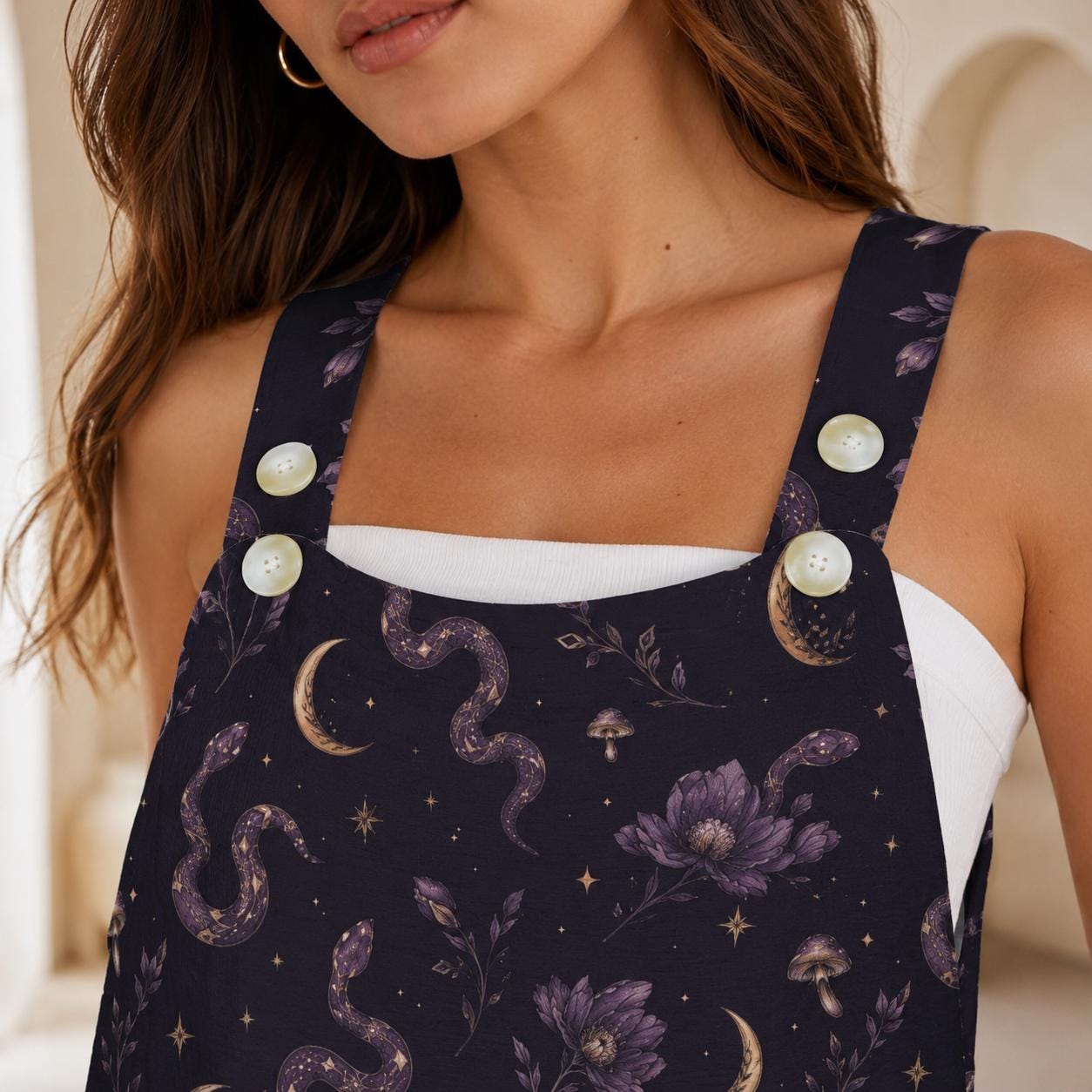 Celestial Moon Paisley Shortalls, Boho Festival Summer Travel Romper