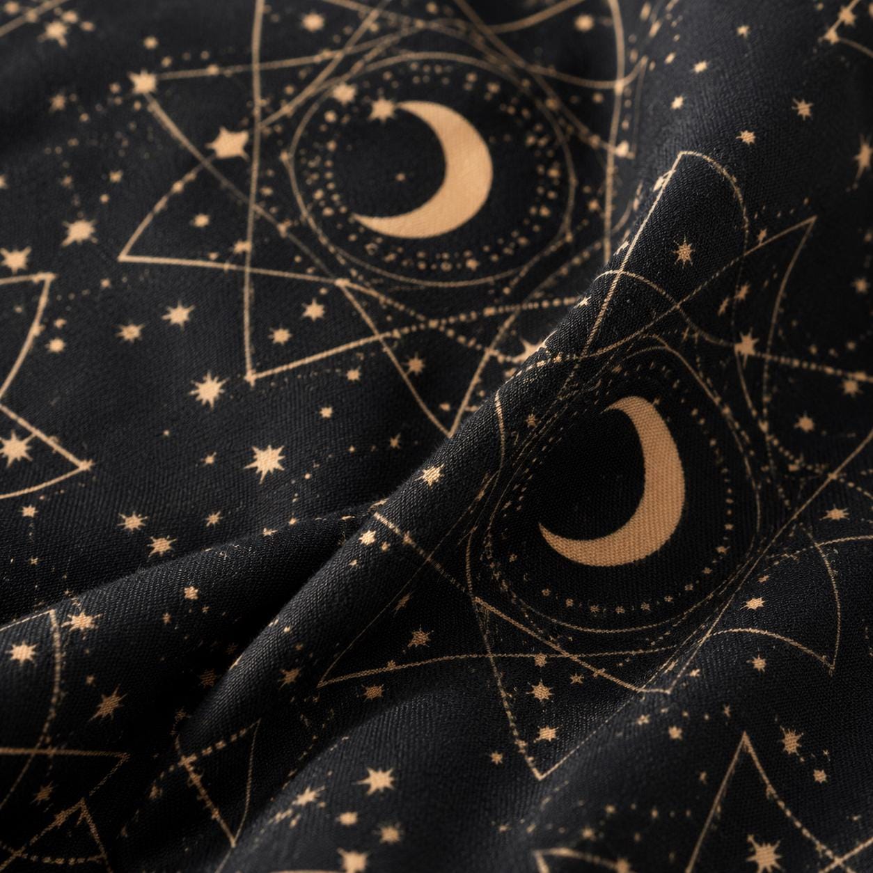 Black Celestial Moon & Stars Wide Leg Jumpsuit, Boho Astrology Romper with Tarot Print