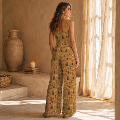 Mystical Celestial Wide Leg Jumpsuit, Boho Festival Outfit, Mustard Witchy Boho Fashion
