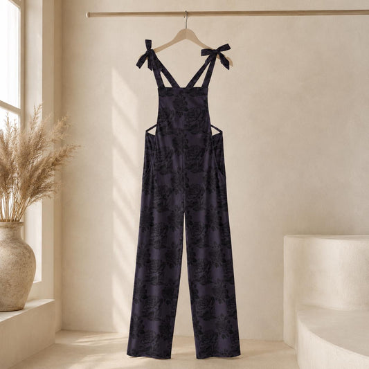 Purple Rose Overalls, Floral Loungewear Jumpsuit, Soft Goth One Piece