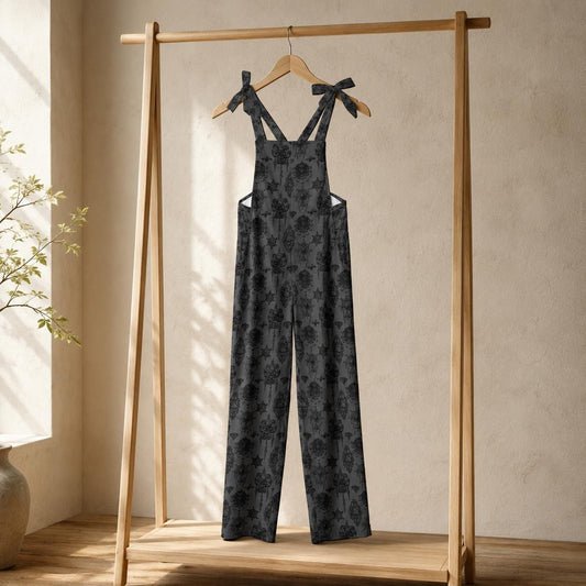 Celestial Tie Strap Jumpsuit, Gothic Wide Leg Romper, Dark Boho Loungewear