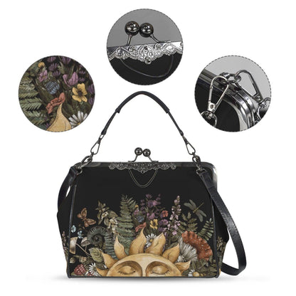 Kiss Lock Purse, Dark Cottagecore Handbag, Sun Botanical Frame Bag