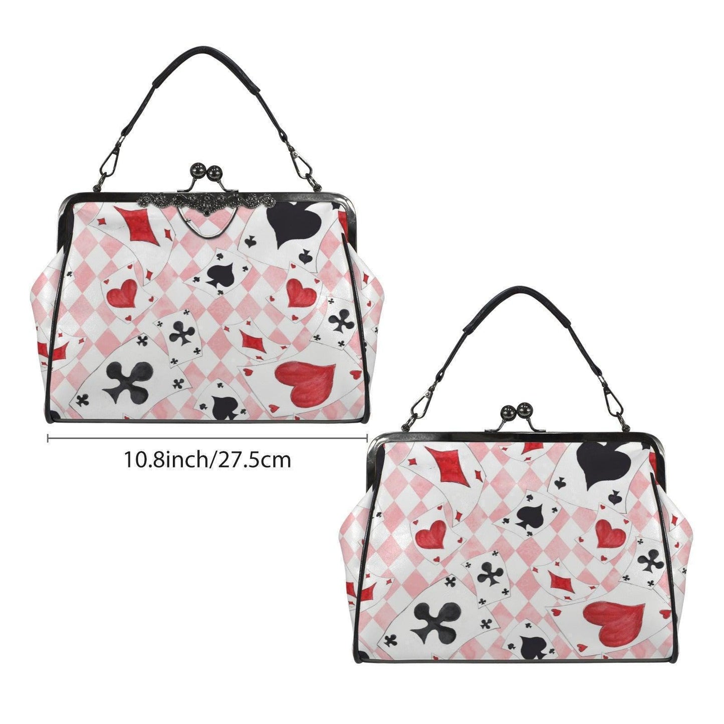 Alice Inspired Harlequin Card Suit Kiss Lock Bag, Pink Wonderland Handbag