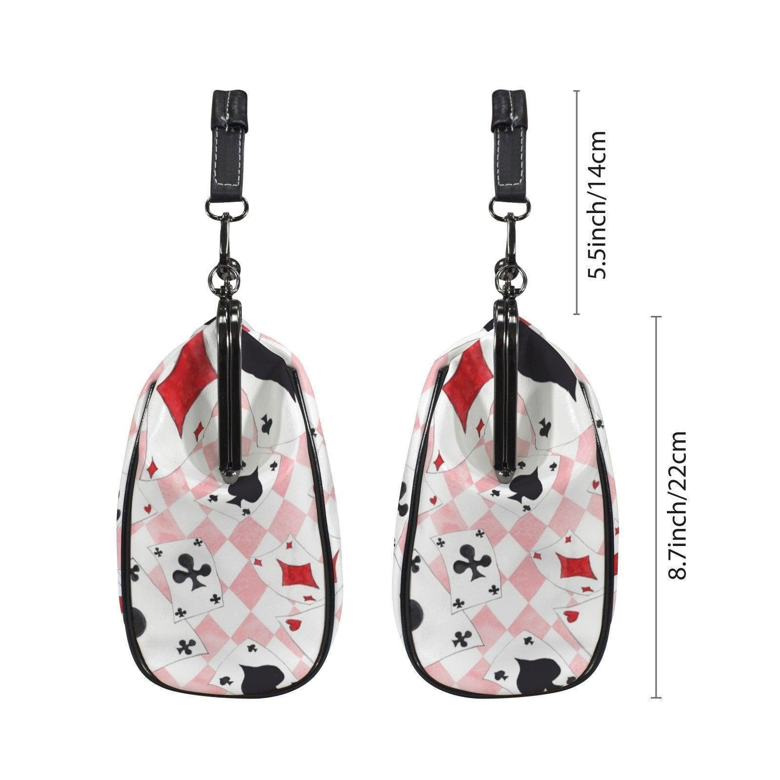 Alice Inspired Harlequin Card Suit Kiss Lock Bag, Pink Wonderland Handbag