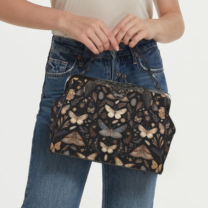 Vintage Moth Print Handbag: Botanical Clasp Purse