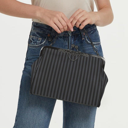 Black Striped Kisslock Bag - Dark Academia Witchcore Gothic Purse Retro Clasp Handbag