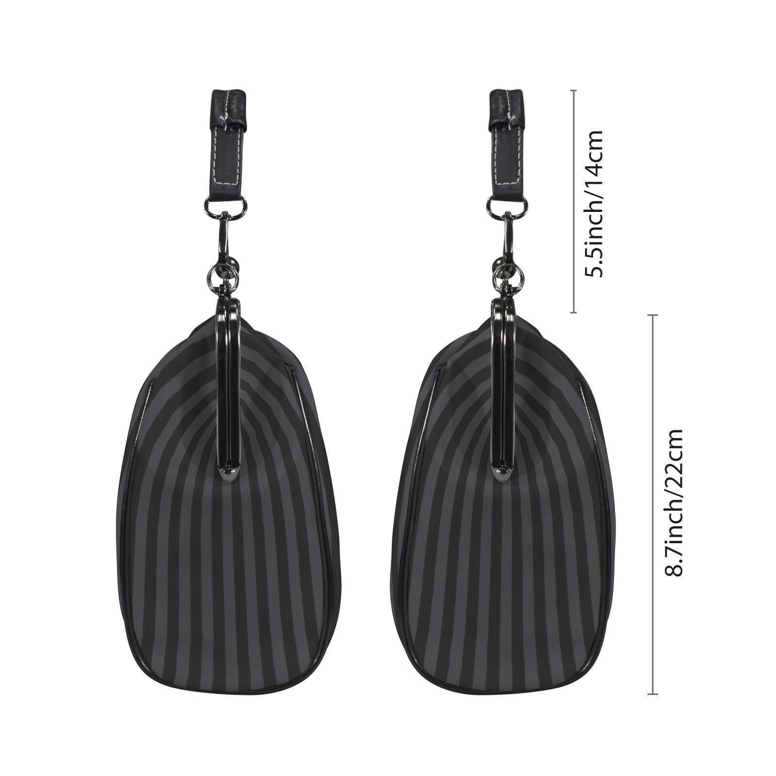 Black Striped Kisslock Bag - Dark Academia Witchcore Gothic Purse Retro Clasp Handbag