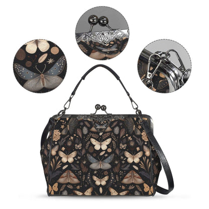 Vintage Moth Print Handbag: Botanical Clasp Purse