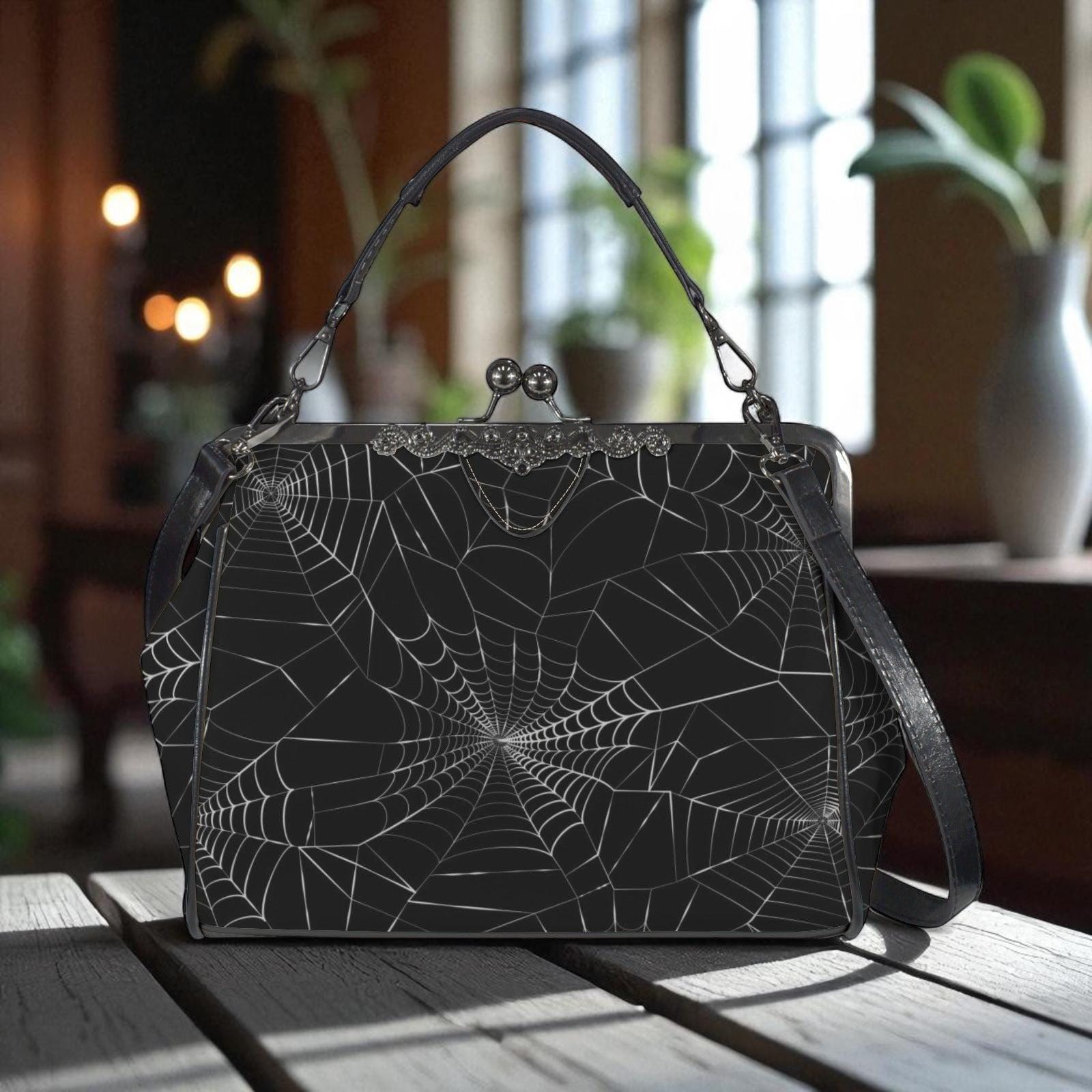 Spiderweb Gothic Bag, Web Purse, Dark Spider Clutch, Halloween Crossbody Satchel, Mystical Gothic Handbag, Occult Spider Bag, Spooky Gift