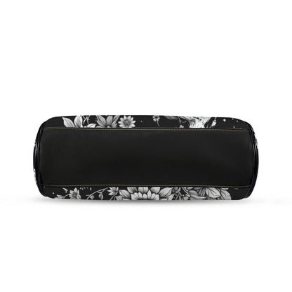 Kiss Lock Cat Purse with Moon Skull Art, Black Floral Frame Bag