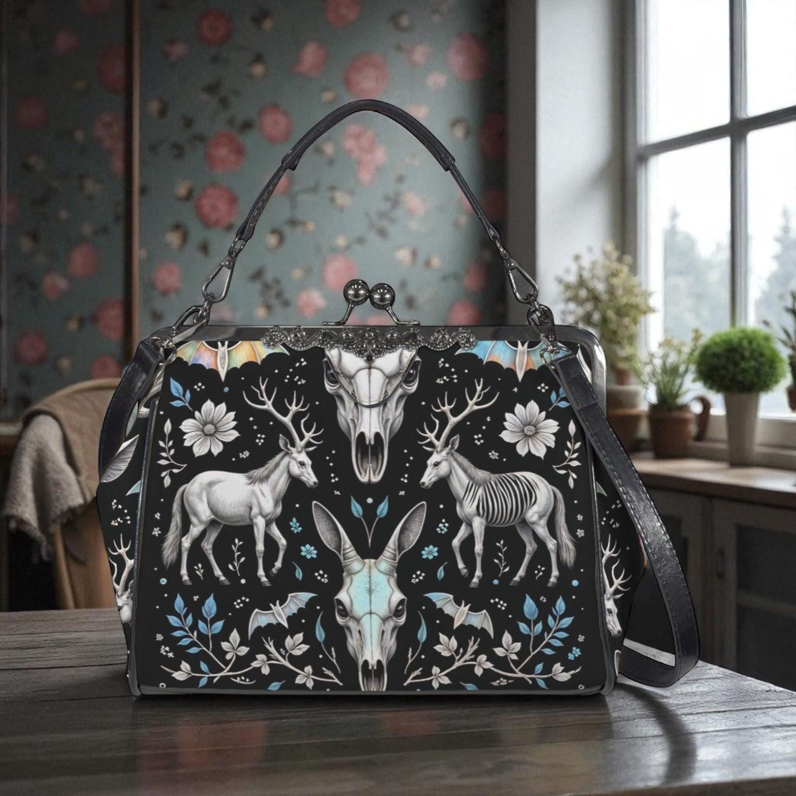 Deer Skull Frame Purse, Taxidermy Style Handbag, Dark Folklore Bag