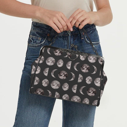 Moon Phase Kiss Lock Bag, Celestial Gothic Purse, Witchy Shoulder Handbag