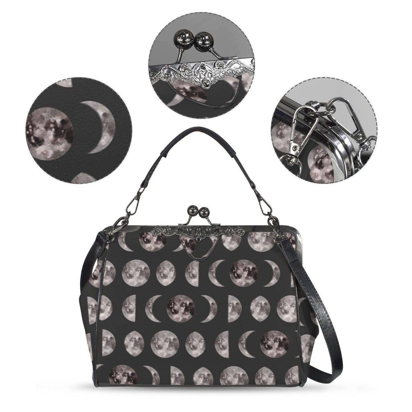 Moon Phase Kiss Lock Bag, Celestial Gothic Purse, Witchy Shoulder Handbag