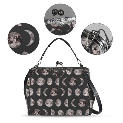 Moon Phase Kiss Lock Bag, Celestial Gothic Purse, Witchy Shoulder Handbag