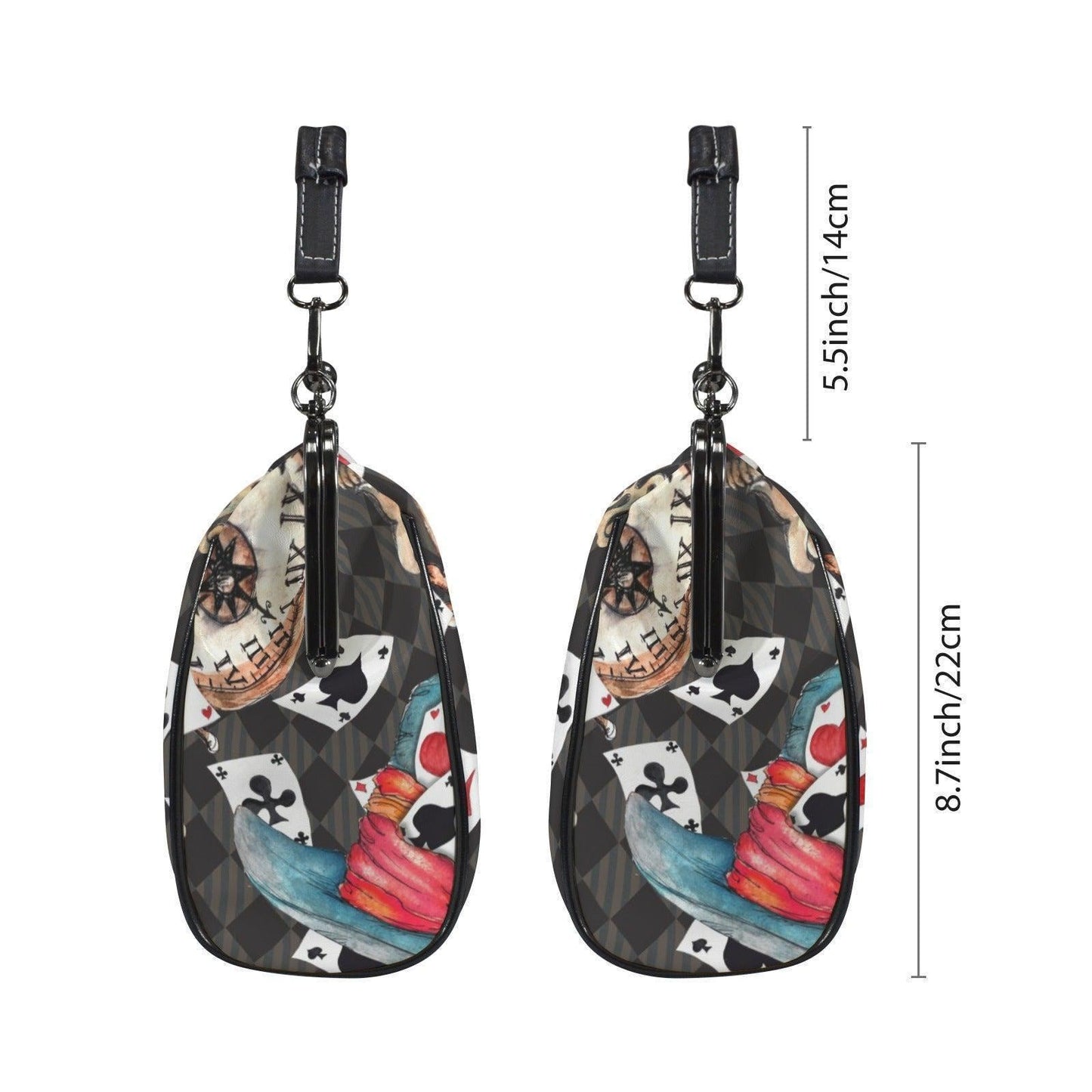 Wonderland Tea Party Kisslock Handbag, Playing Card Clock Frame Purse, Queen of Hearts Bag
