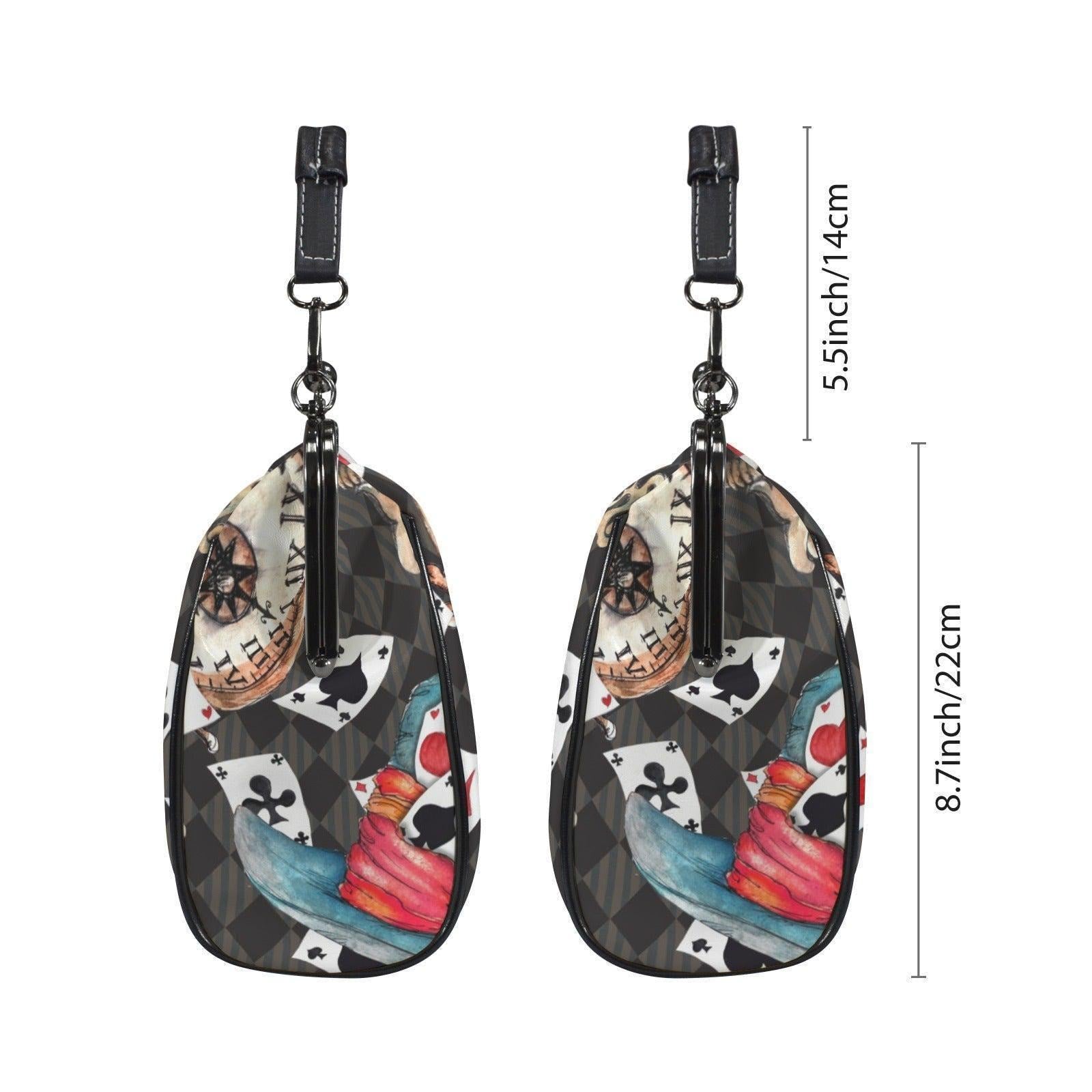 Wonderland Tea Party Kisslock Handbag, Playing Card Clock Frame Purse, Queen of Hearts Bag
