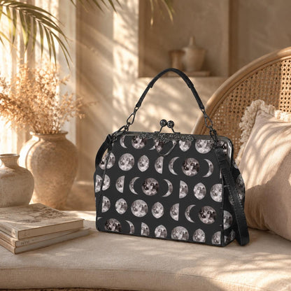 Moon Phase Kiss Lock Bag, Celestial Gothic Purse, Witchy Shoulder Handbag