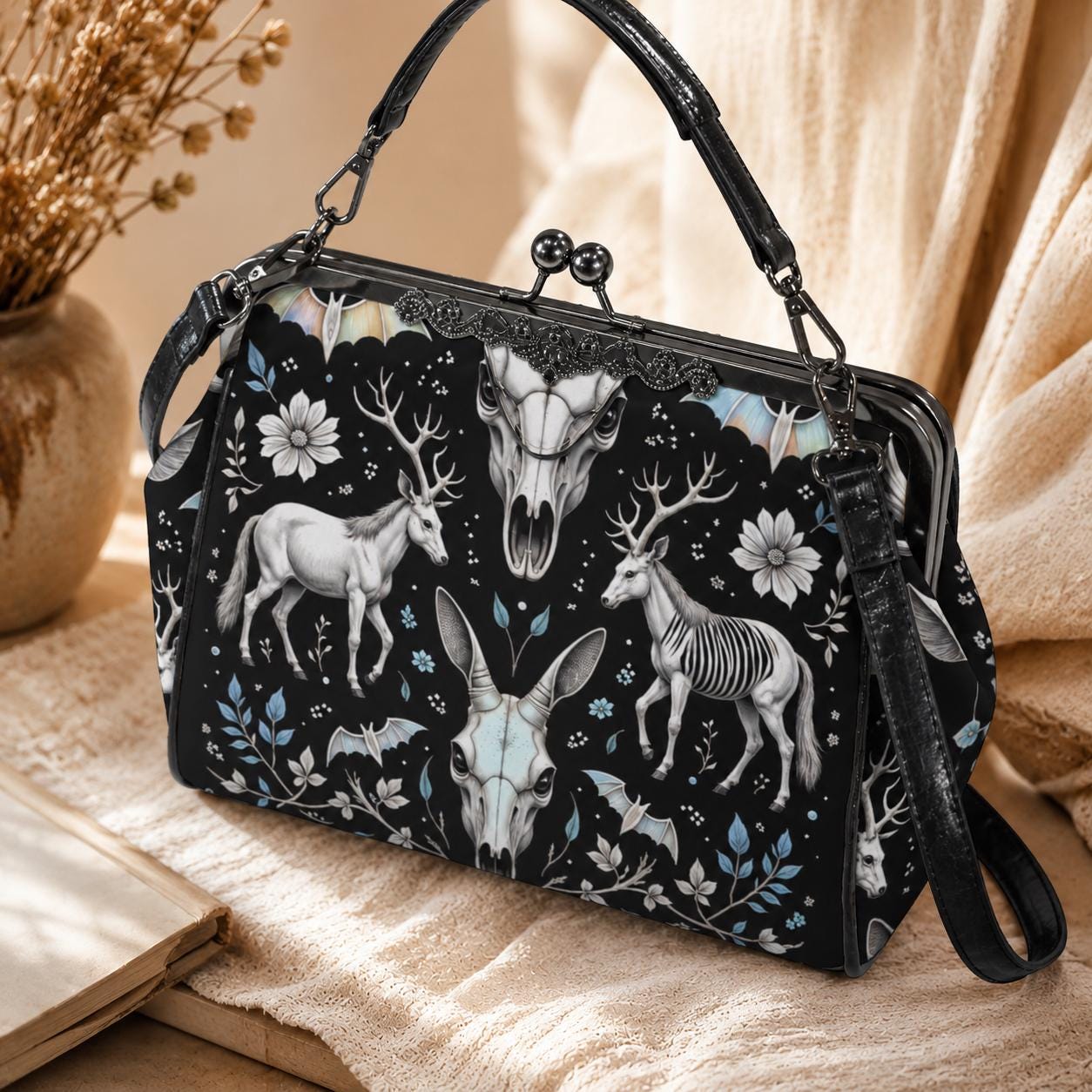 Deer Skull Frame Purse, Taxidermy Style Handbag, Dark Folklore Bag
