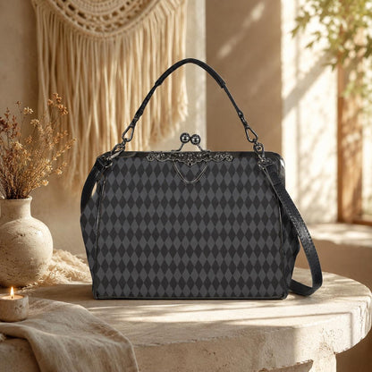 Harlequin Diamond Handbag, Vintage Clasp Purse, Geometric Retro Bag