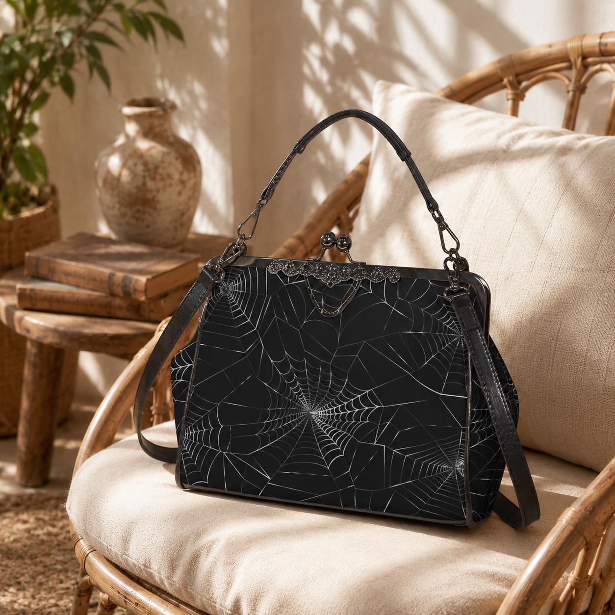 Spiderweb Gothic Bag, Web Purse, Dark Spider Clutch, Halloween Crossbody Satchel, Mystical Gothic Handbag, Occult Spider Bag, Spooky Gift