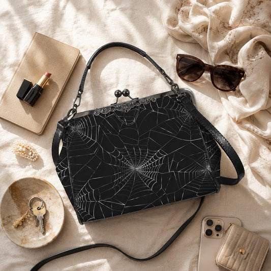 Spiderweb Gothic Bag, Web Purse, Dark Spider Clutch, Halloween Crossbody Satchel, Mystical Gothic Handbag, Occult Spider Bag, Spooky Gift