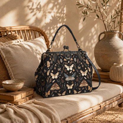 Vintage Moth Print Handbag: Botanical Clasp Purse