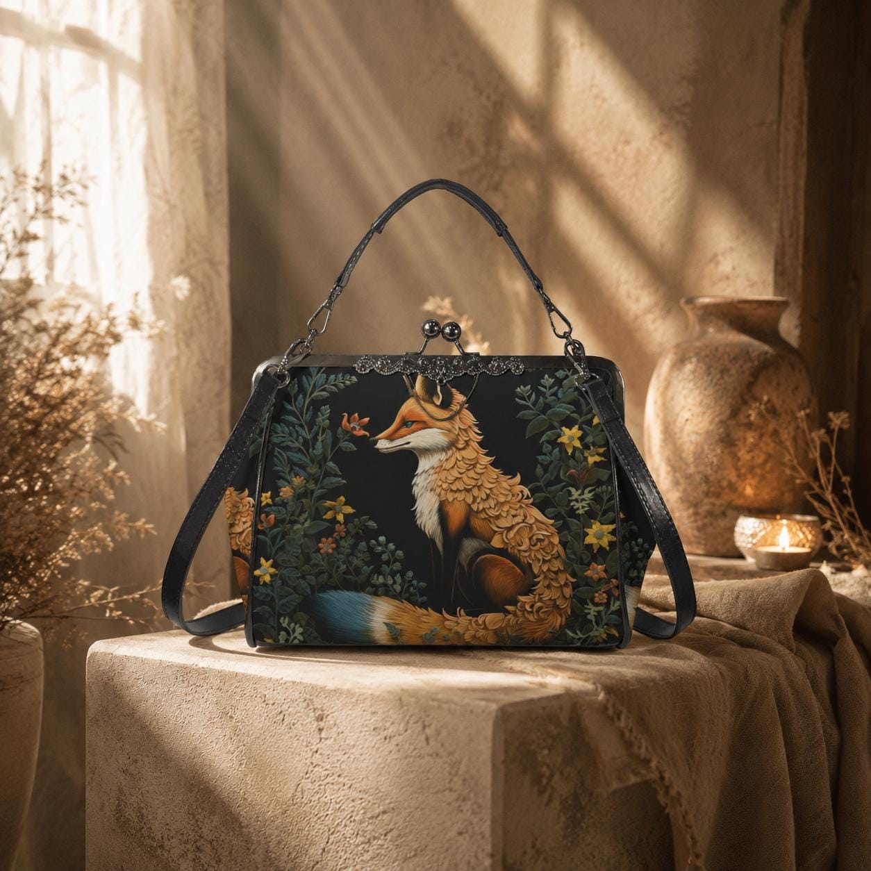 Fox Woodland Purse, Forest Animal Bag, Witchy Nature Clutch