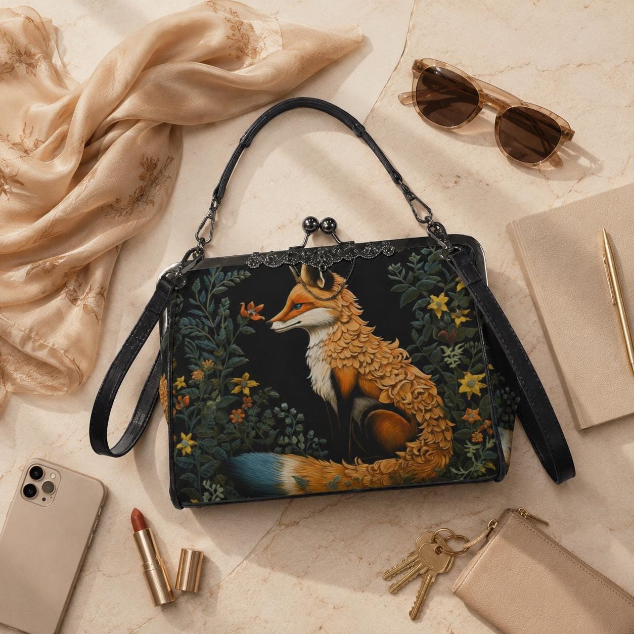 Fox Woodland Purse, Forest Animal Bag, Witchy Nature Clutch