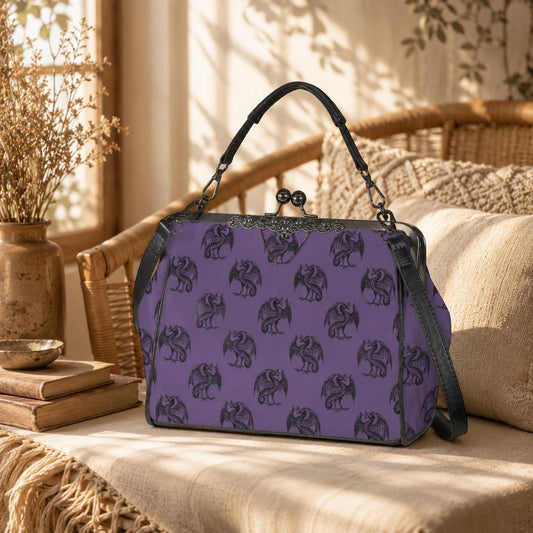 Dragon Kiss Lock Bag Purple Fantasy Handbag Statement Shoulder Purse