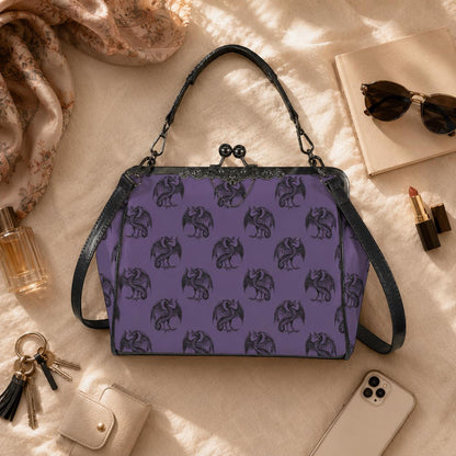 Dragon Kiss Lock Bag Purple Fantasy Handbag Statement Shoulder Purse
