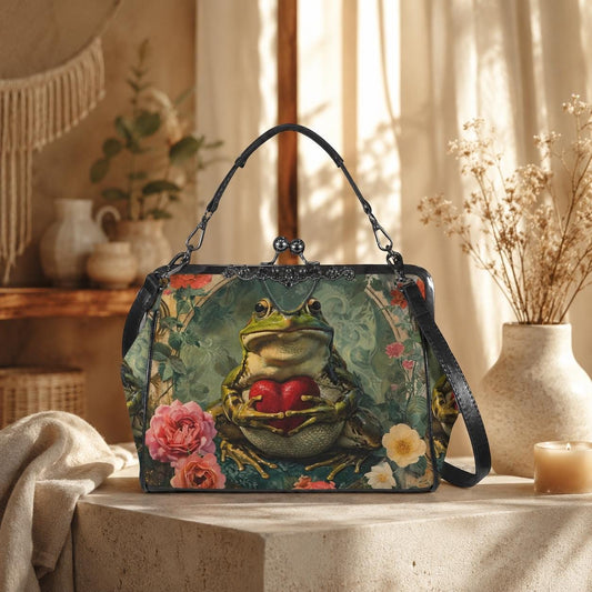 Frog Heart Kisslock Bag, Cottagecore Purse, Fairycore Handbag
