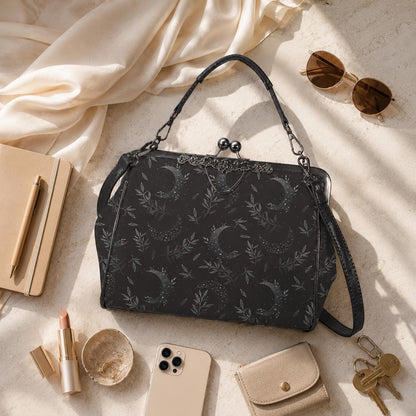 Black Moon Purse, Gothic Lunar Clutch, Dark Celestial Bag