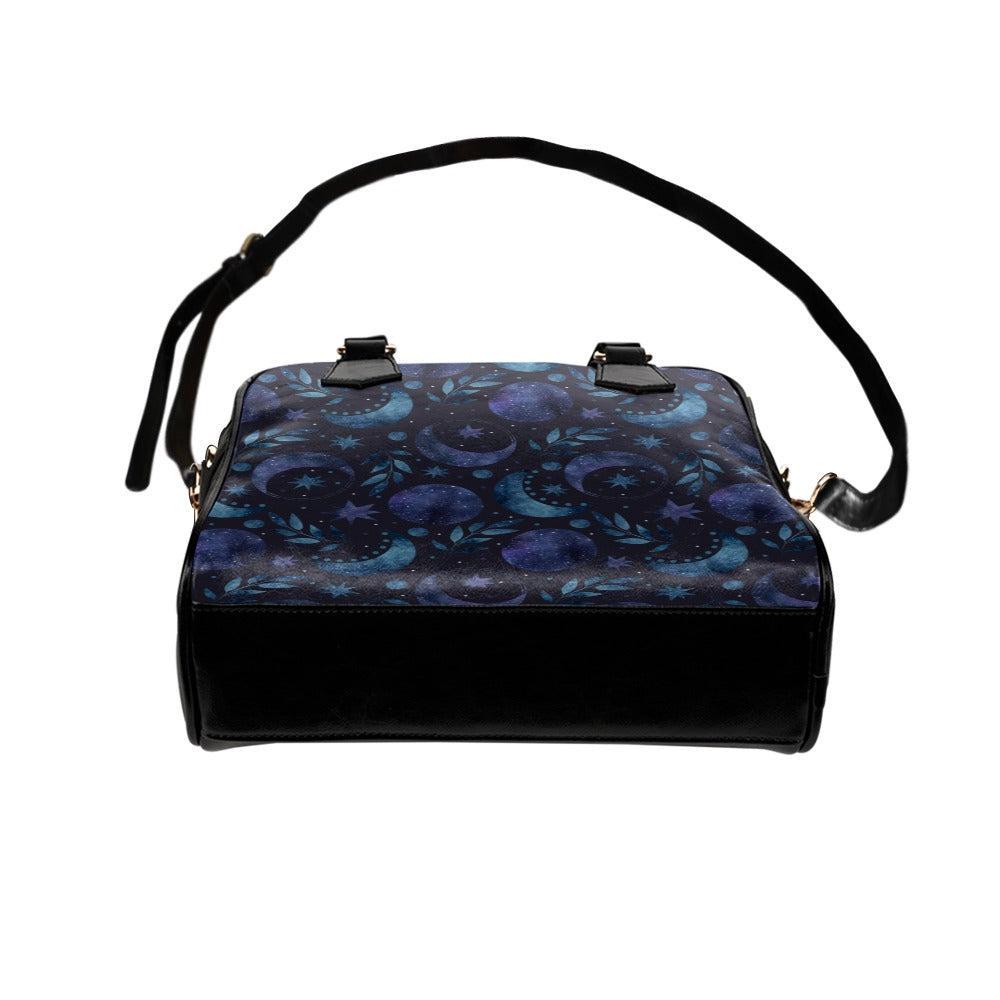Moon Phase Bowler Bag, Blue Astrology Handbag, Night Sky Shoulder Purse