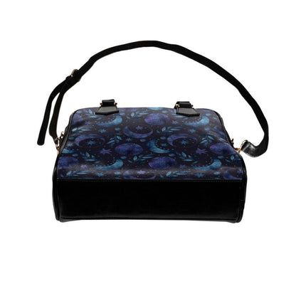 Moon Phase Bowler Bag, Blue Astrology Handbag, Night Sky Shoulder Purse