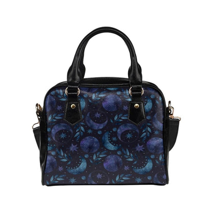 Moon Phase Bowler Bag, Blue Astrology Handbag, Night Sky Shoulder Purse