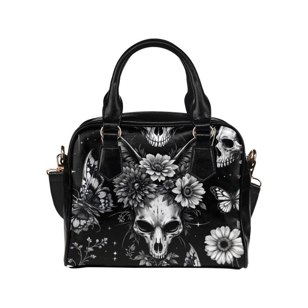 Goth Skull Bowler Bag, Black Floral Butterfly Handbag, Dark Academia Purse