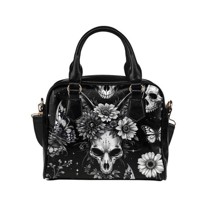 Goth Skull Bowler Bag, Black Floral Butterfly Handbag, Dark Academia Purse