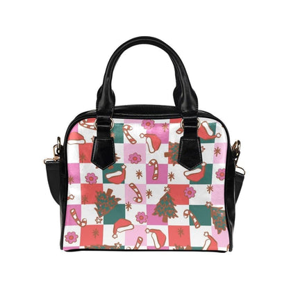 Pink Christmas Purse, Retro Holiday Handbag, Candy Cane Checkerboard Satchel
