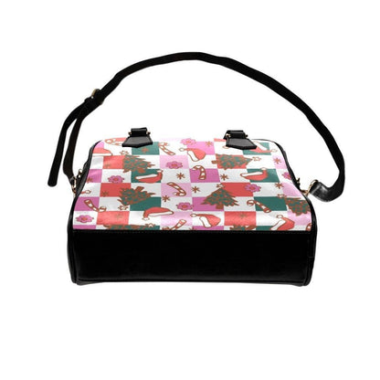 Pink Christmas Purse, Retro Holiday Handbag, Candy Cane Checkerboard Satchel