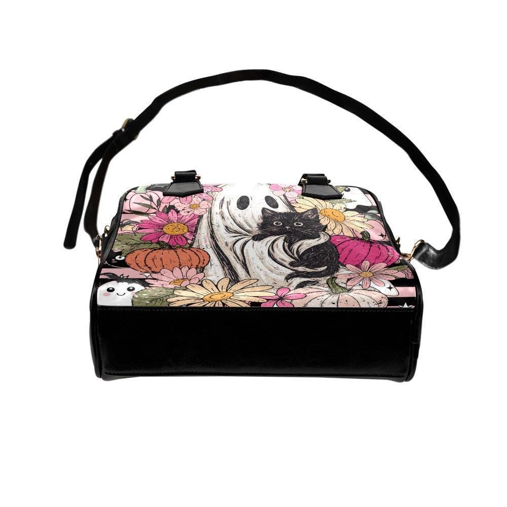 Cute Ghost Handbag, Black Cat Satchel Purse, Floral Halloween Bag, Pumpkin Crossbody