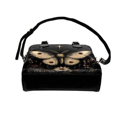 Moon Moth Satchel Bag, Dark Botanical Night Garden Crossbody, Vegan Faux Leather