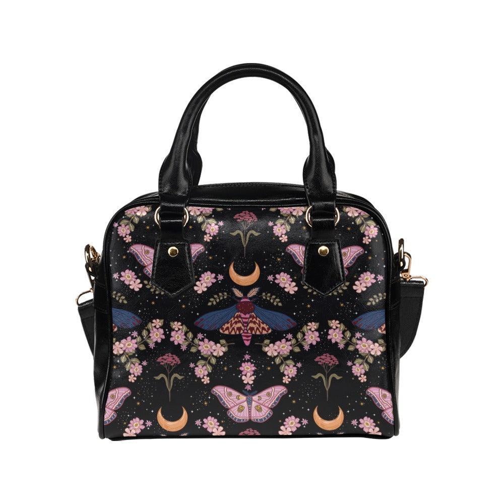 Celestial Moth Purse, Moon Phase Satchel Bag, Witchy Floral Handbag
