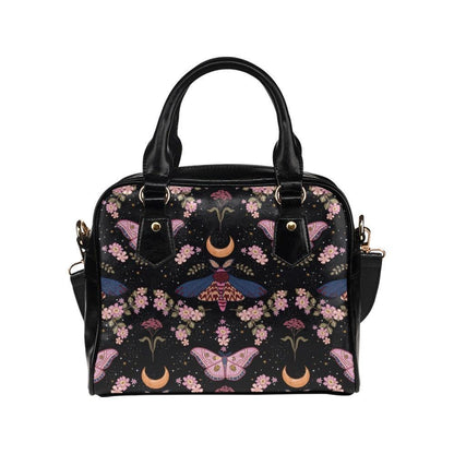 Celestial Moth Purse, Moon Phase Satchel Bag, Witchy Floral Handbag
