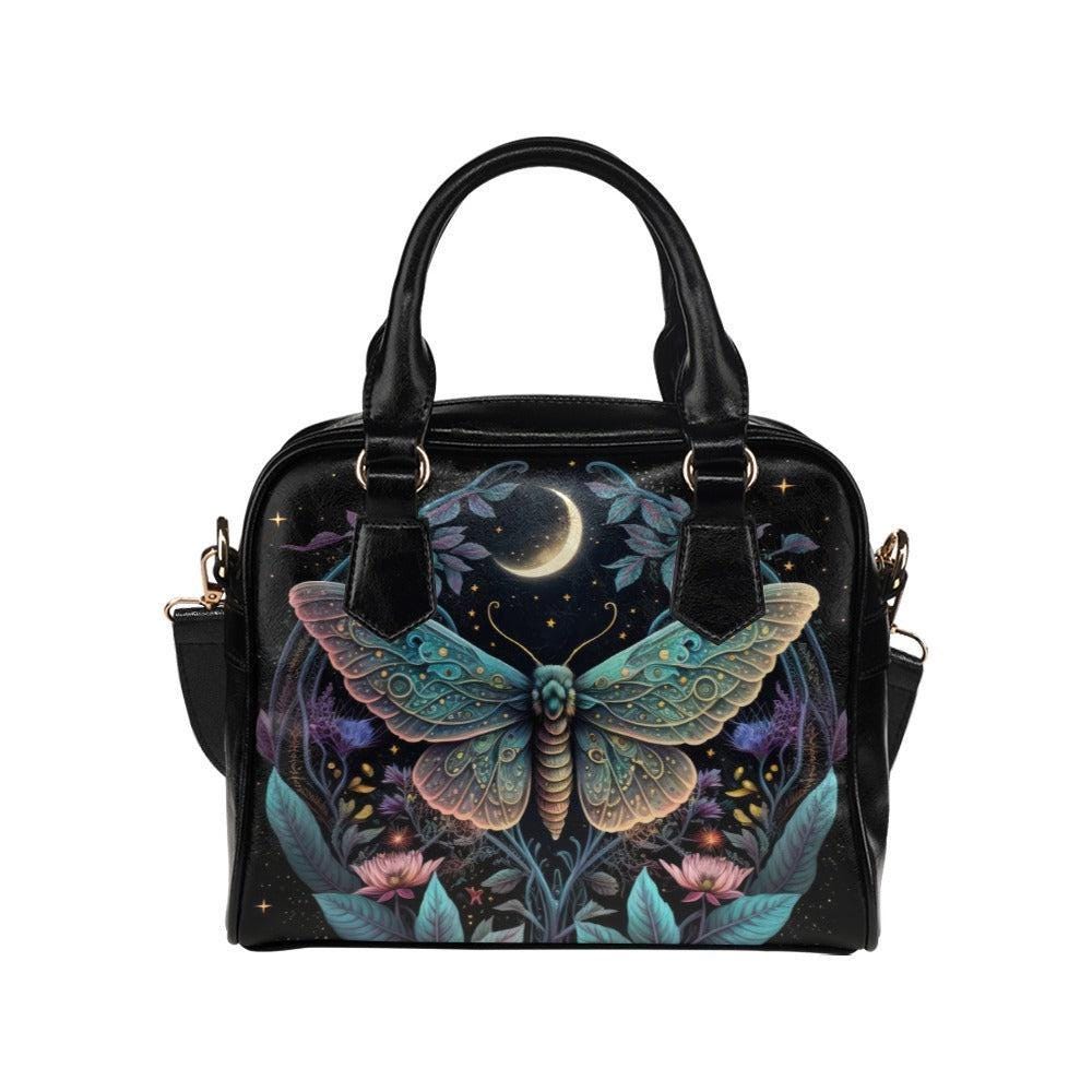 Celestial moth moon handbag, witchy astrology crossbody bag, mystical travel tote, enchanted everyday purse