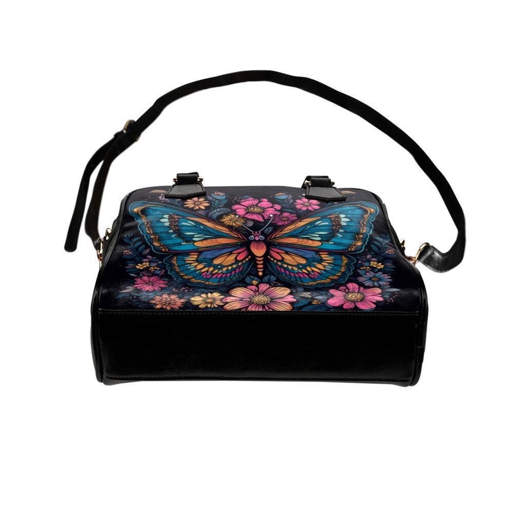 Butterfly Handbag, Colorful Floral Purse, Art Nouveau Statement Satchel