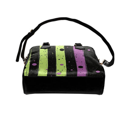 Halloween Stripe Purse, Gothic Top Handle Bag, Lime Purple Crossbody Handbag