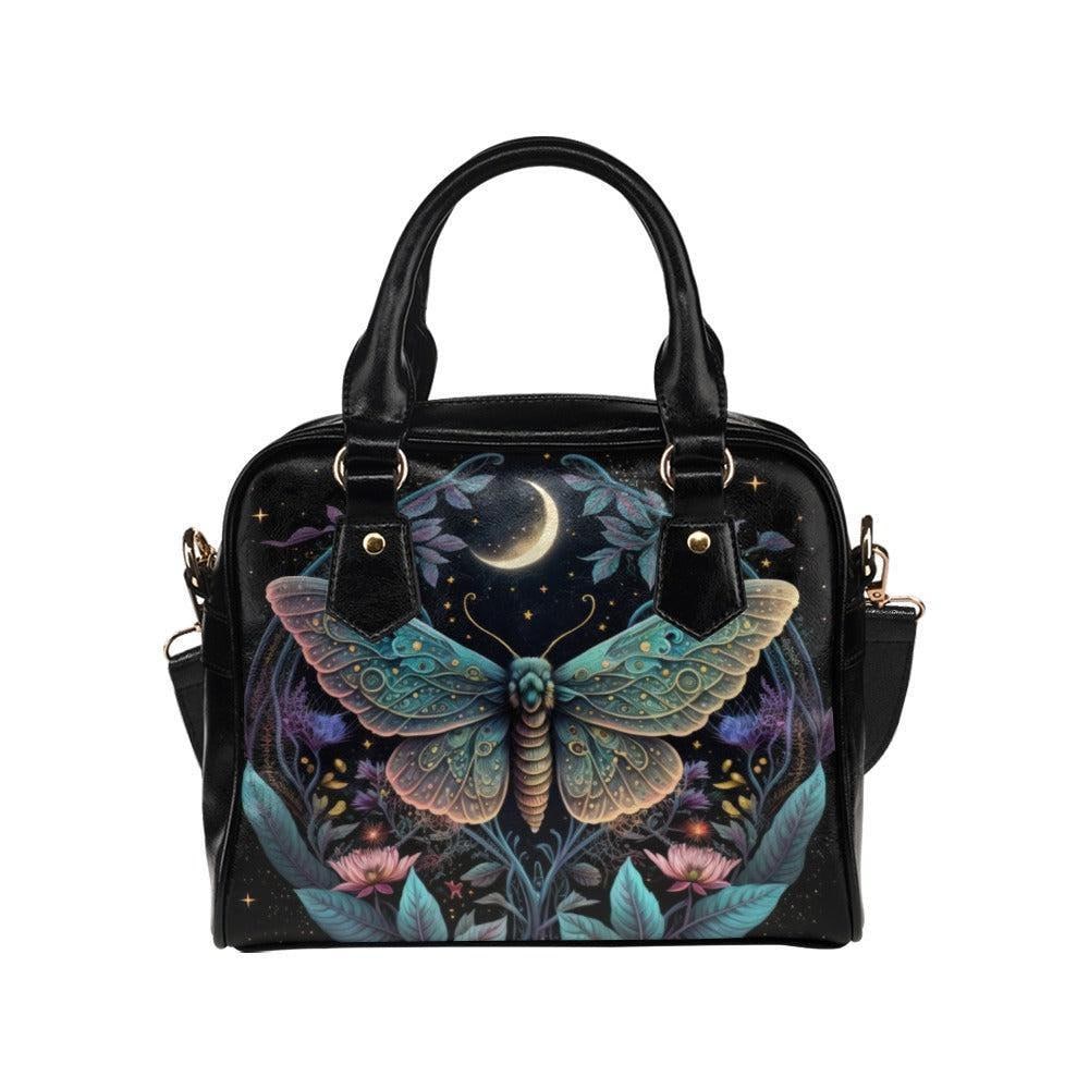Celestial moth moon handbag, witchy astrology crossbody bag, mystical travel tote, enchanted everyday purse
