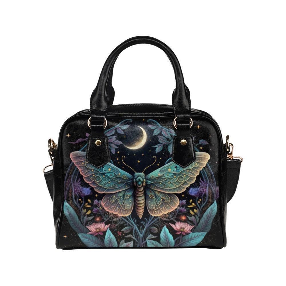 Celestial moth moon handbag, witchy astrology crossbody bag, mystical travel tote, enchanted everyday purse