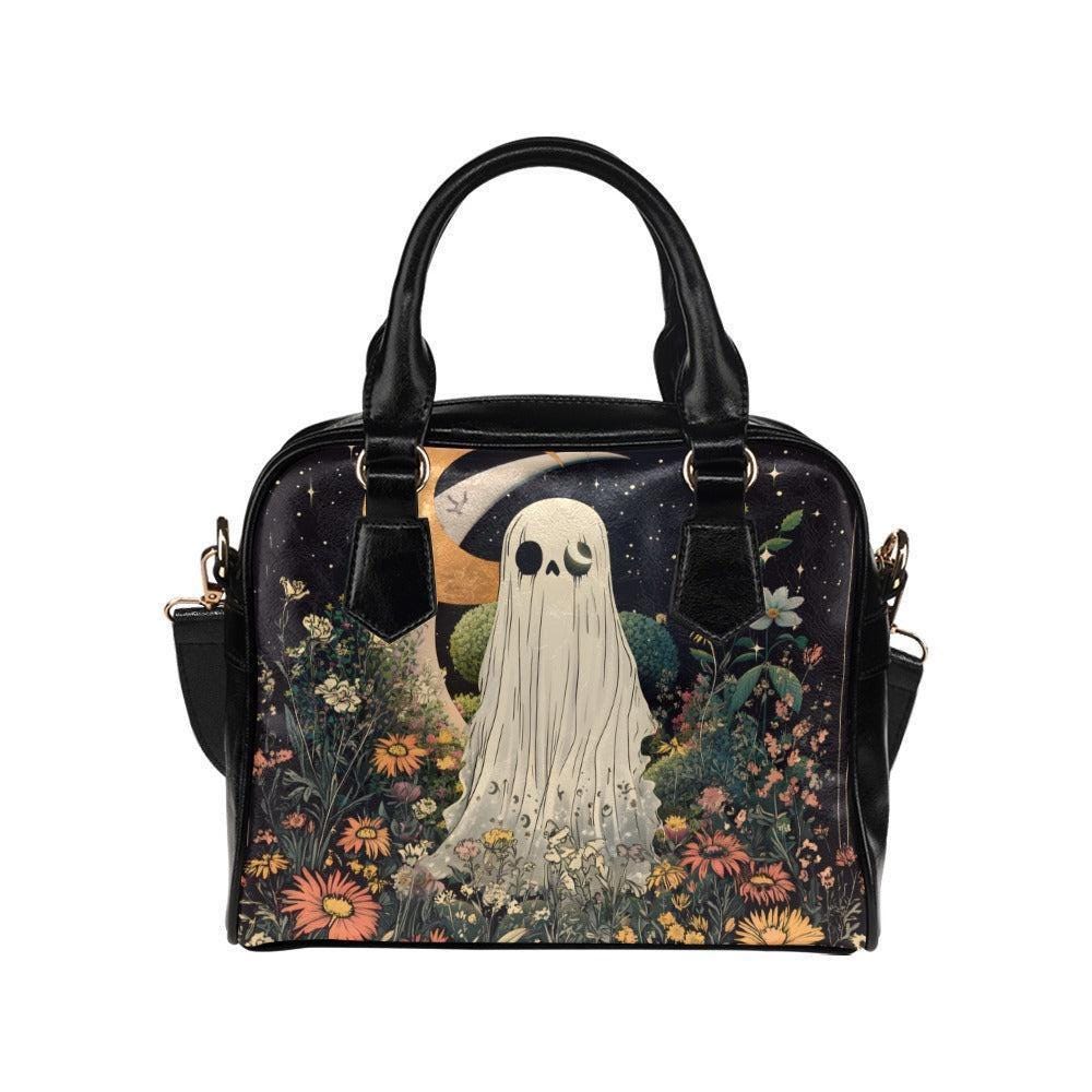 Ghost Handbag Floral Crossbody Purse, Spooky Cute Satchel Bag, Cottagecore Goth Gift