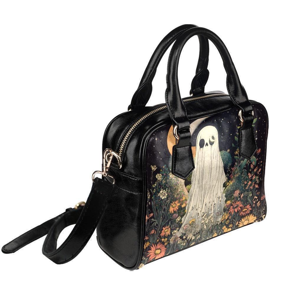 Ghost Handbag Floral Crossbody Purse, Spooky Cute Satchel Bag, Cottagecore Goth Gift